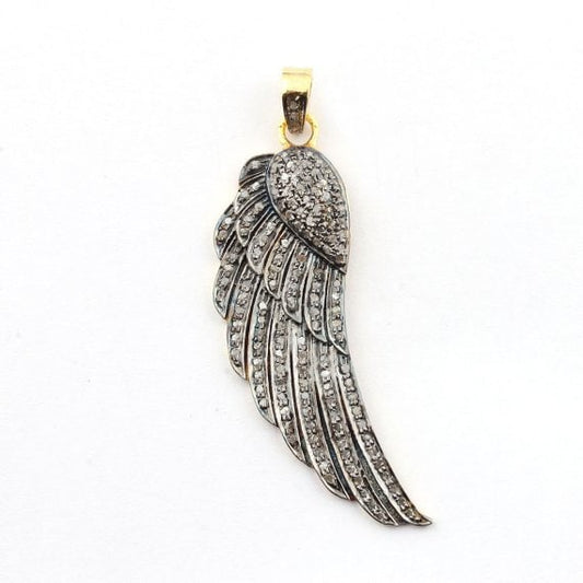 Pave Diamond Rosecut Pendant 925 Sterling Silver Pendant Handmade Diamond  Beautiful Feather Charm Pendant