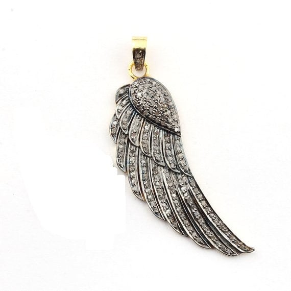 Pave Diamond Rosecut Pendant 925 Sterling Silver Pendant Handmade Diamond  Beautiful Feather Charm Pendant