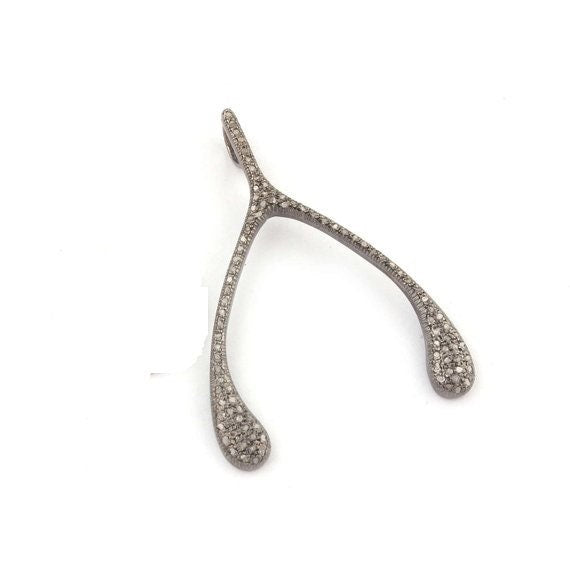 Pave diamond rosecut pendant 925 sterling silver pendant handmade diamond pendant  Beautiful Wishbone Charm diamond Pendant