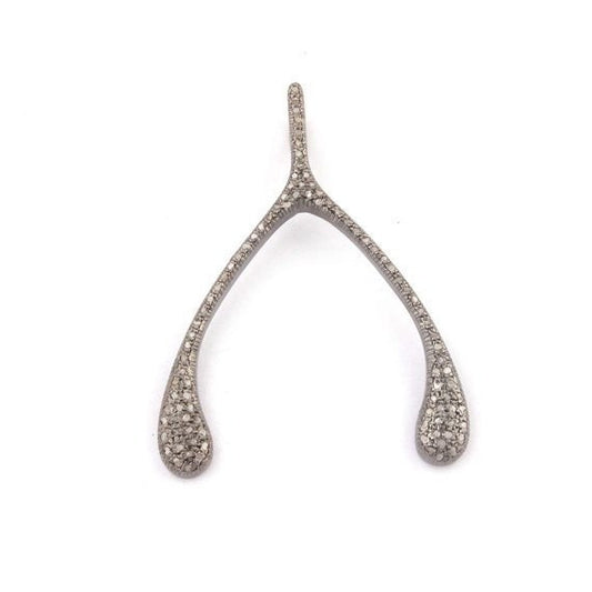 Pave diamond rosecut pendant 925 sterling silver pendant handmade diamond pendant  Beautiful Wishbone Charm diamond Pendant