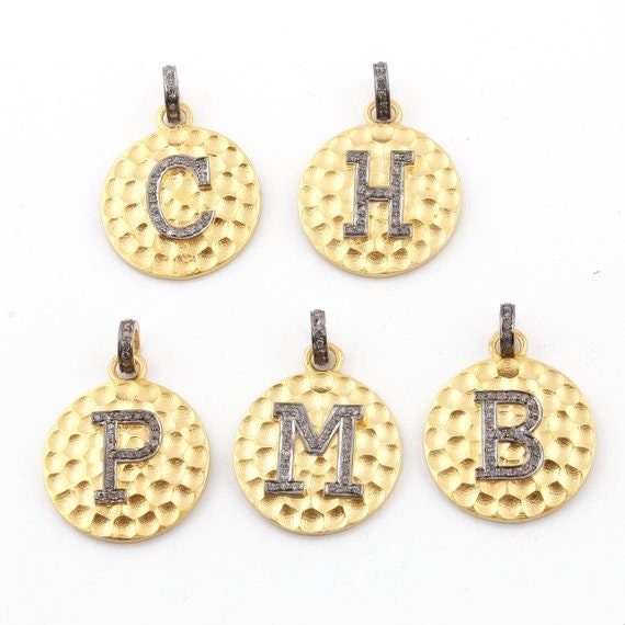 Pave diamond rosecut pendant 925 sterling silver pendant handmade pendant Initial Letter "A,B,C,D,E,F,G and may more" Round Shape Pendant