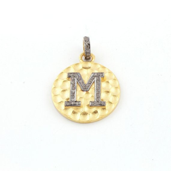 Pave diamond rosecut pendant 925 sterling silver pendant handmade pendant Initial Letter "A,B,C,D,E,F,G and may more" Round Shape Pendant
