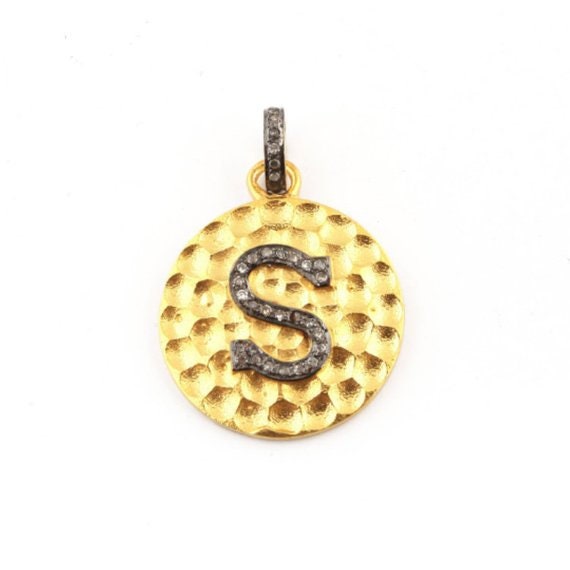 Pave diamond rosecut pendant 925 sterling silver pendant handmade pendant Initial Letter "A,B,C,D,E,F,G and may more" Round Shape Pendant