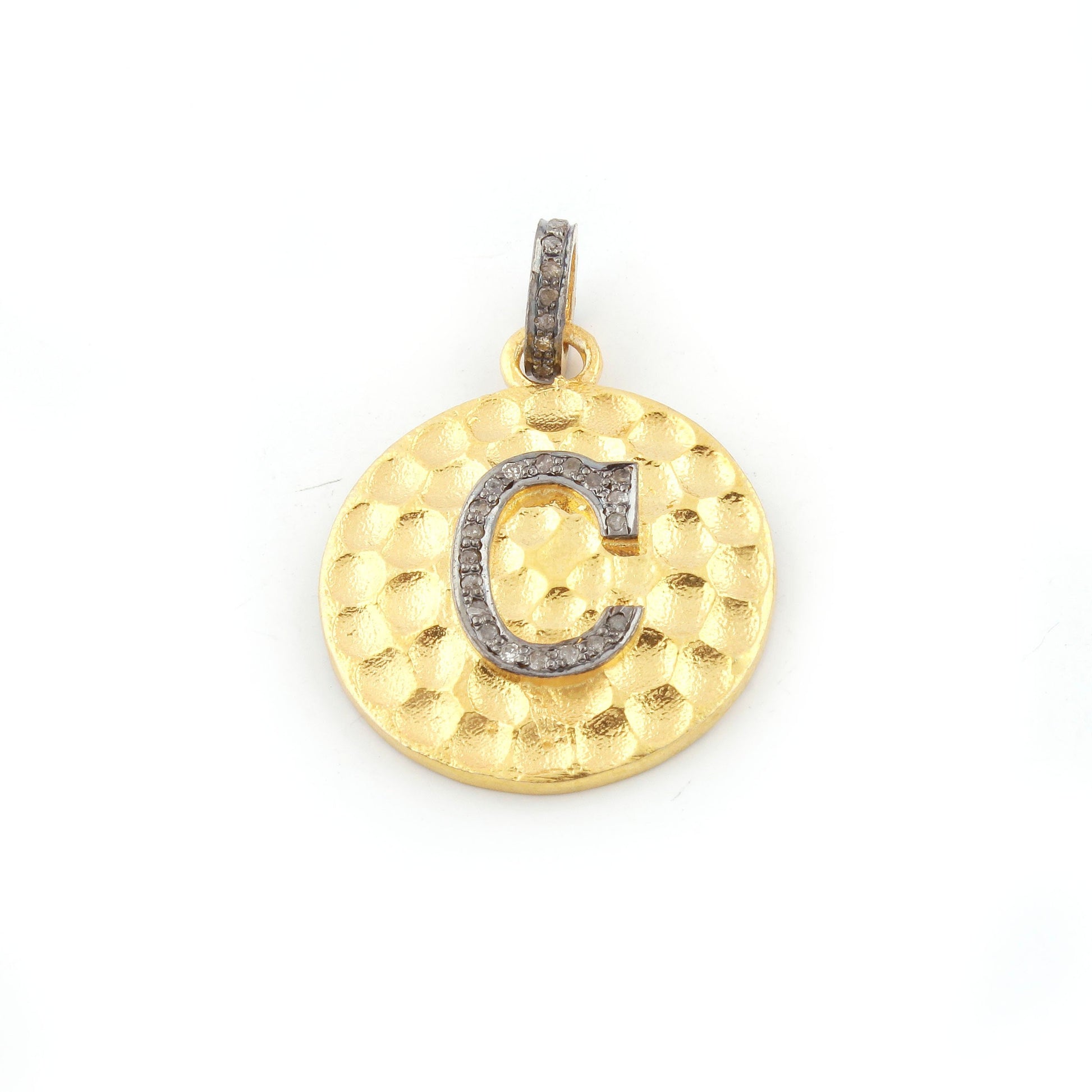 Pave diamond rosecut pendant 925 sterling silver pendant handmade pendant Initial Letter "A,B,C,D,E,F,G and may more" Round Shape Pendant