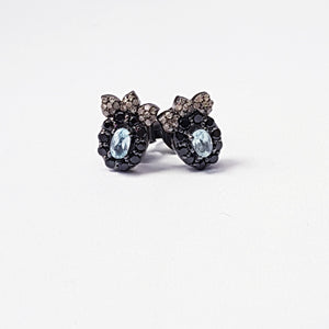 Pave Rosecut Diamond 925 Sterling Silver Handmade Pave Diamond Setting Earring Stud With Beautiful Black Stone And Blue Topaz