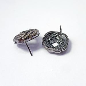 Pave diamond earrings studs 925 sterling silver studs diamond studs fine diamond studs stone studs black oxidized studs