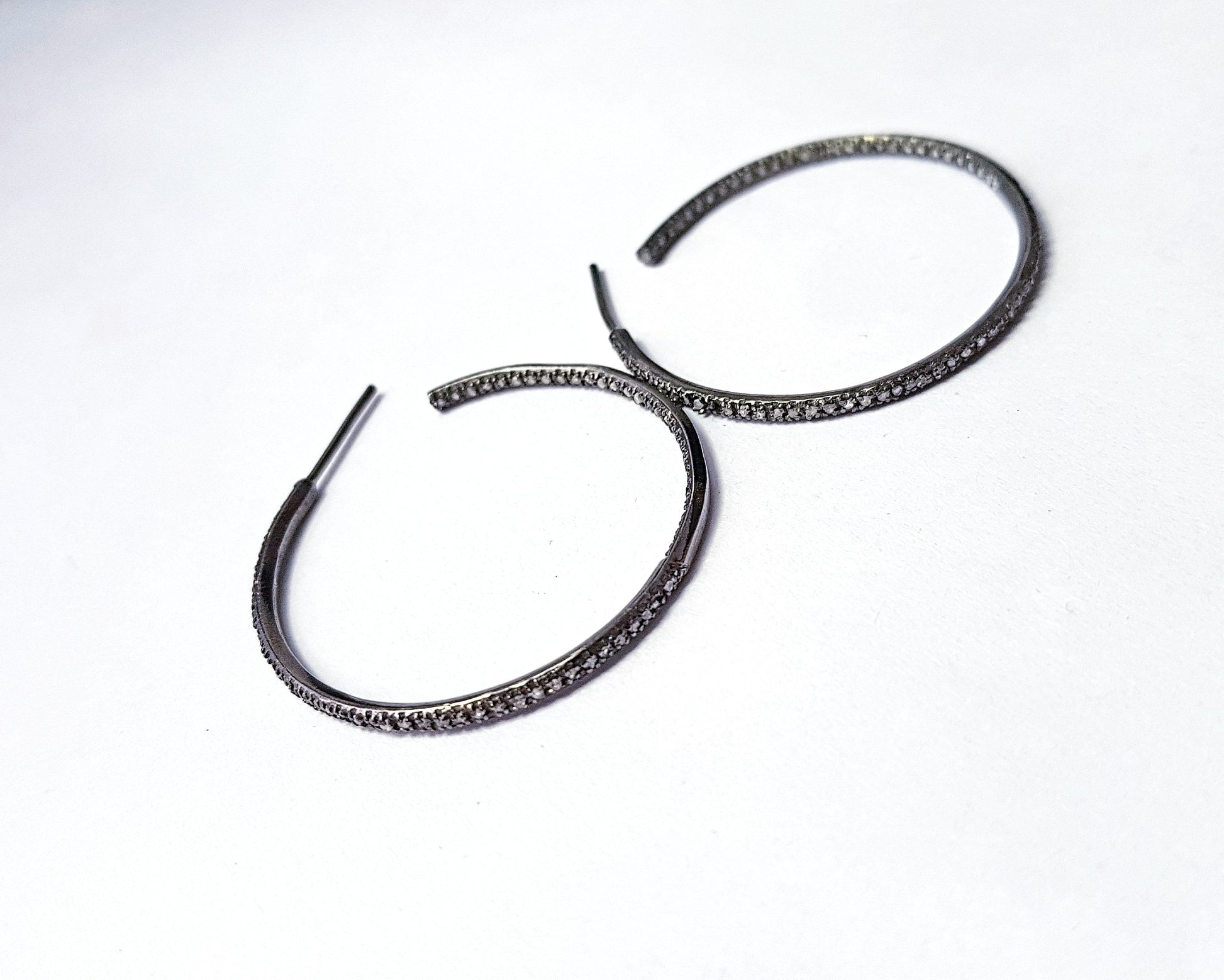 1 pair boho Pave rosecut diamond 925 sterling silver handmade pave diamond hoops earrings 35mm size Hollywood style jewelry