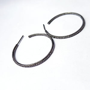 1 pair boho Pave rosecut diamond 925 sterling silver handmade pave diamond hoops earrings 35mm size Hollywood style jewelry