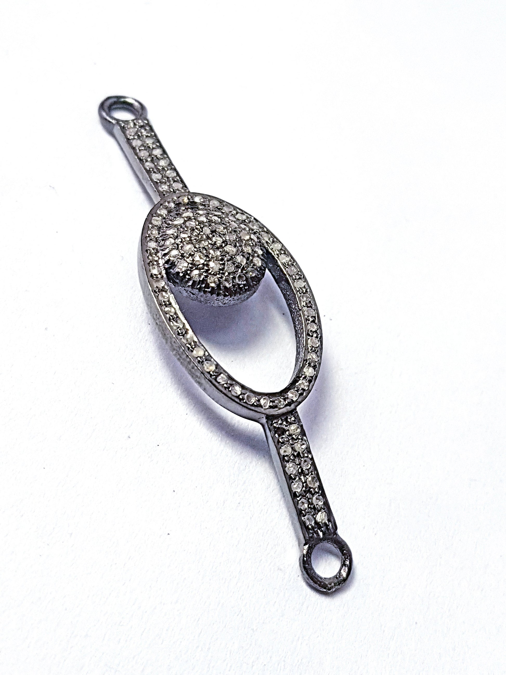 Beautiful Pave Diamond Rose Cut Connector 925 Sterling Silver Connector Handmade Diamond Connector Oval Design Pendant Connector