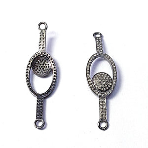 Beautiful Pave Diamond Rose Cut Connector 925 Sterling Silver Connector Handmade Diamond Connector Oval Design Pendant Connector