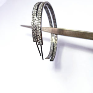 Boho Pave Diamond Earring  Sterling Silver Earring Pave Diamond Silver Earring 925 Sterling Double Line Diamond Earring 53mm