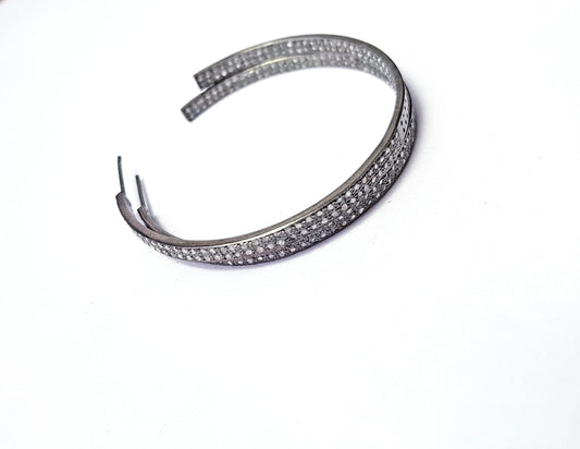 Boho Pave Diamond Earring  Sterling Silver Earring Pave Diamond Silver Earring 925 Sterling Double Line Diamond Earring 53mm