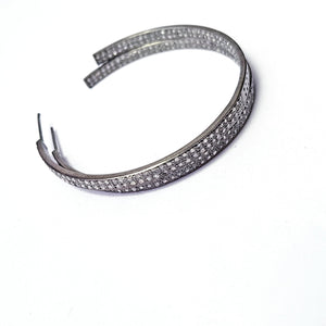 Boho Pave Diamond Earring  Sterling Silver Earring Pave Diamond Silver Earring 925 Sterling Double Line Diamond Earring 53mm
