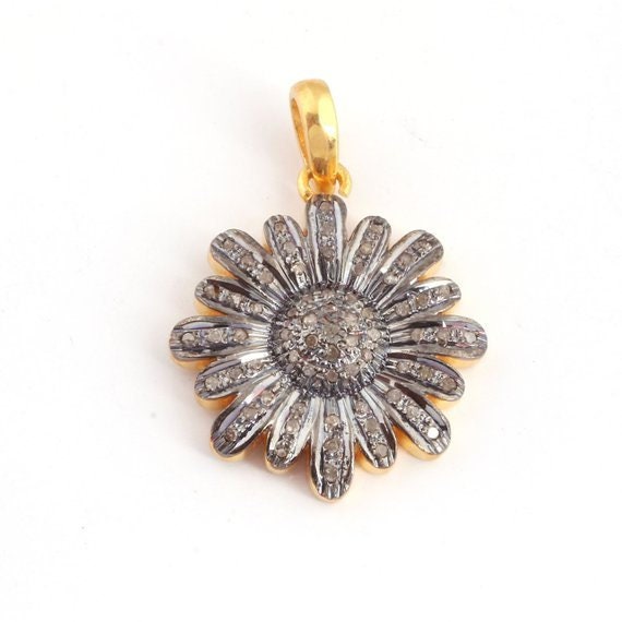 Pave diamond rosecut pendant 925 sterling silver pendant handmade diamond pendant beautiful Round Flower diamond charm Pendant