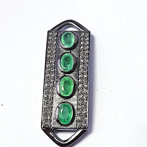 Pave Diamond Rosecut Connector 925 Sterling Silver Connector Handmade Diamond Bracelet Connector With Natural Emerald Green Stone Connector