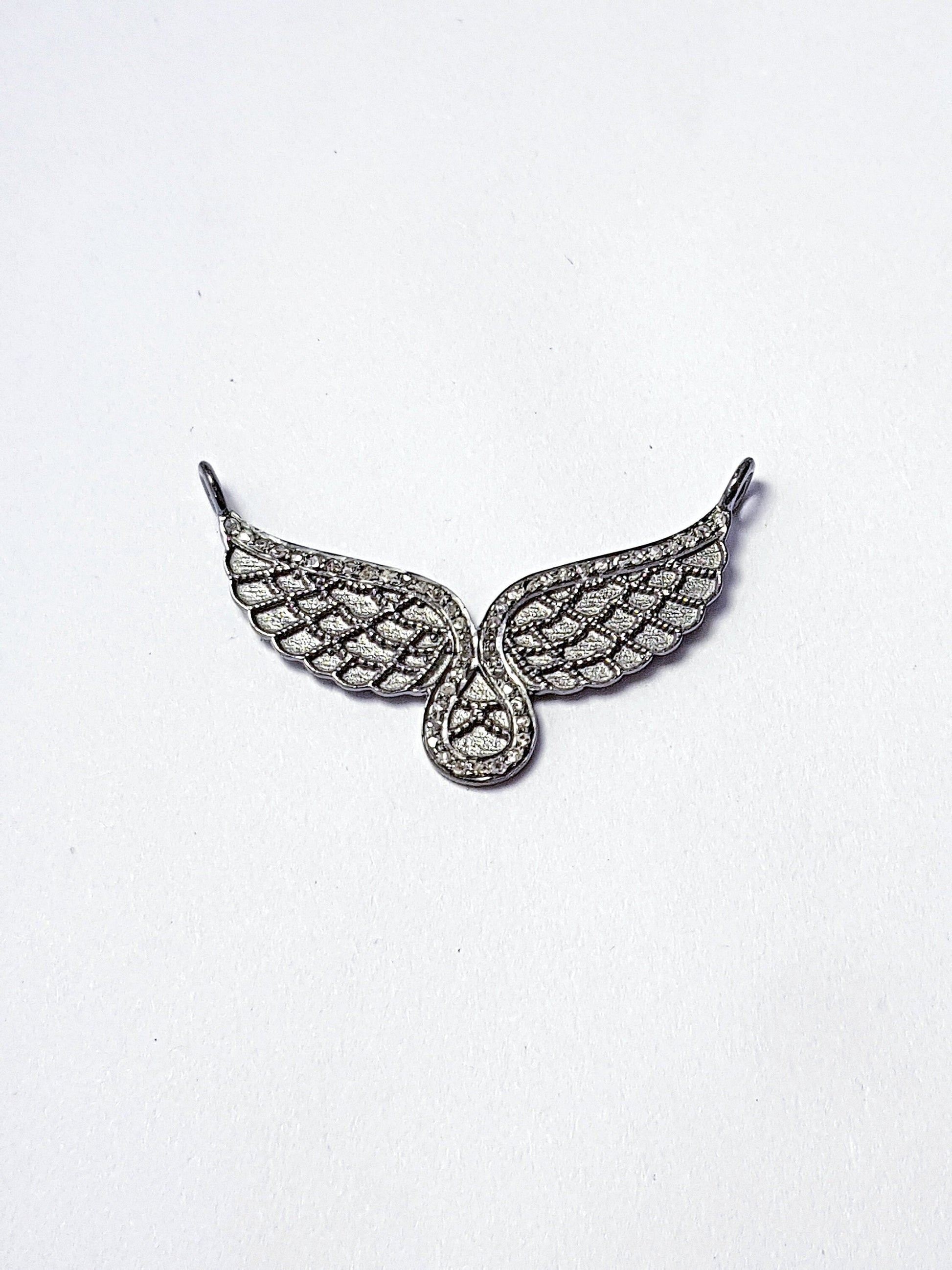 Pave Diamond Rosecut Connector 925 Sterling Silver Connector Handmade Diamond Connector Beautiful Design Open Wings Shaped Diamond Pendant