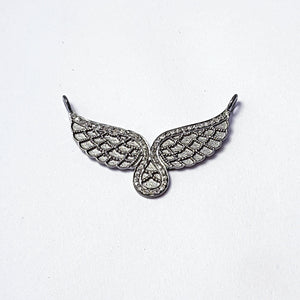 Pave Diamond Rosecut Connector 925 Sterling Silver Connector Handmade Diamond Connector Beautiful Design Open Wings Shaped Diamond Pendant