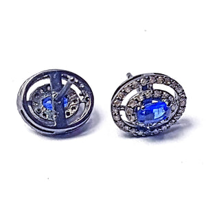 Pave Rosecut Diamond 925 Sterling Silver Handmade Pave Diamond Beautiful Oval Shaped Blue Color Kyanite Stone In Center Diamond Stud Earring