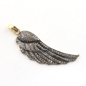 Pave Diamond Rosecut Pendant 925 Sterling Silver Pendant Handmade Diamond  Beautiful Feather Charm Pendant