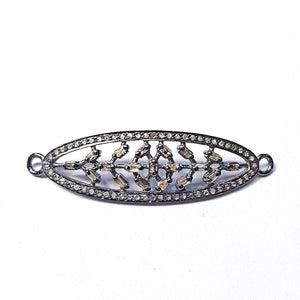 Beautiful oval buggetes diamond connector charm Pave diamond rosecut connector 925 sterling silver handmade diamond bracelet connector