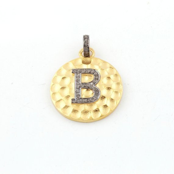 Pave diamond rosecut pendant 925 sterling silver pendant handmade pendant Initial Letter "A,B,C,D,E,F,G and may more" Round Shape Pendant
