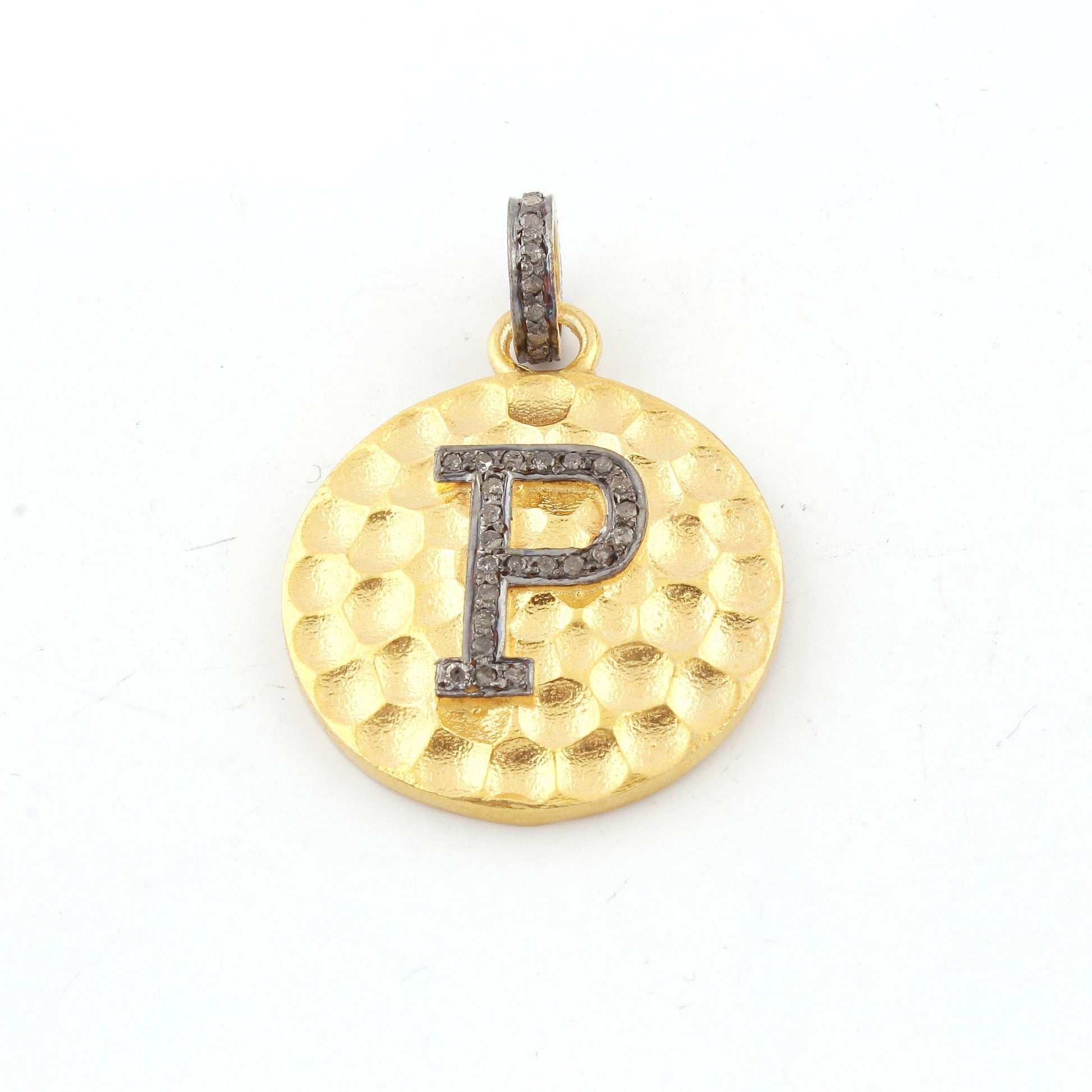 Pave diamond rosecut pendant 925 sterling silver pendant handmade pendant Initial Letter "A,B,C,D,E,F,G and may more" Round Shape Pendant