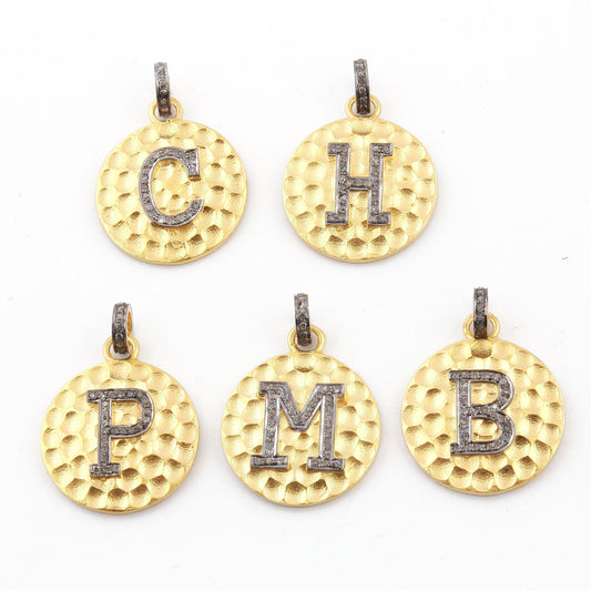 Pave diamond rosecut pendant 925 sterling silver pendant handmade pendant Initial Letter "A,B,C,D,E,F,G and may more" Round Shape Pendant