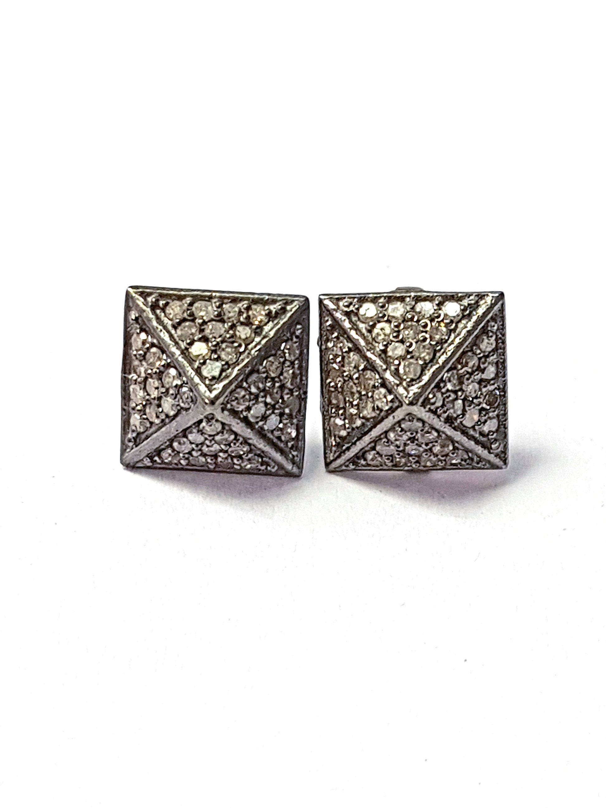 Pave Rosecut Diamond 925 Sterling Silver Handmade Pave Diamond Beautiful Pyramid Design Earring Stud