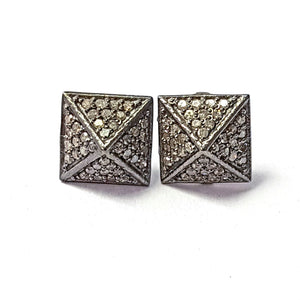 Pave Rosecut Diamond 925 Sterling Silver Handmade Pave Diamond Beautiful Pyramid Design Earring Stud