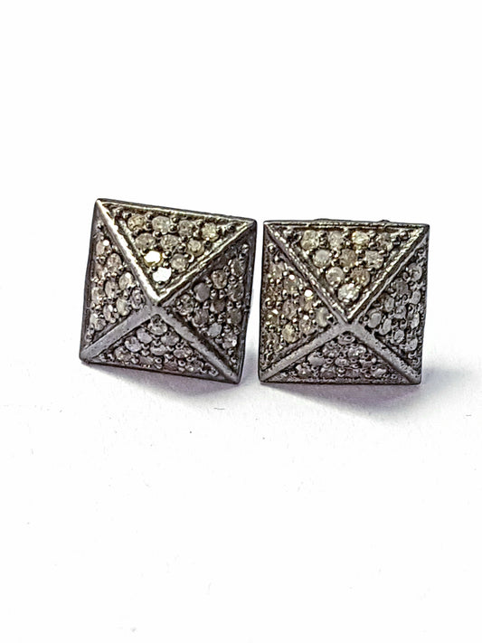 Pave Rosecut Diamond 925 Sterling Silver Handmade Pave Diamond Beautiful Pyramid Design Earring Stud