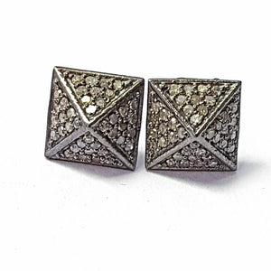 Pave Rosecut Diamond 925 Sterling Silver Handmade Pave Diamond Beautiful Pyramid Design Earring Stud