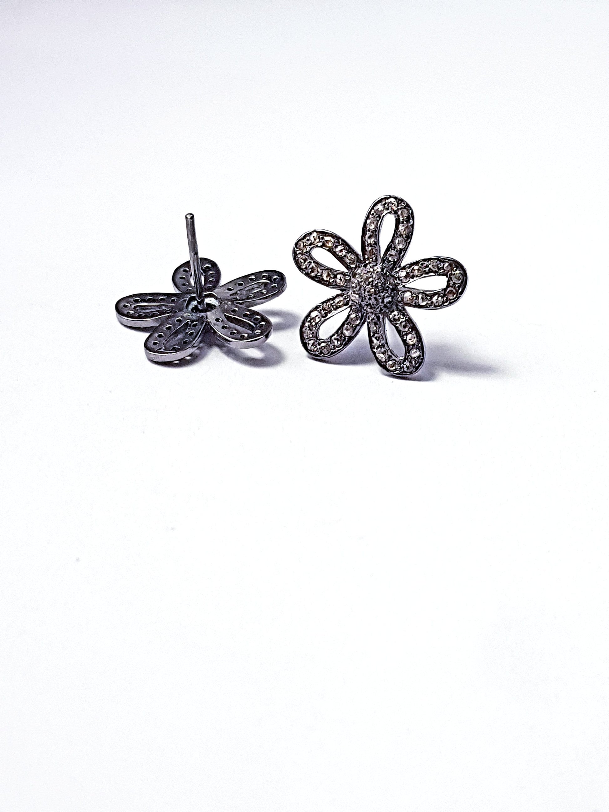 Pave rosecut diamond 925 sterling silver handmade beautiful flower design pave diamond earring stud earrings