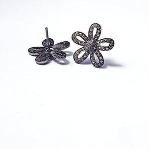 Pave rosecut diamond 925 sterling silver handmade beautiful flower design pave diamond earring stud earrings