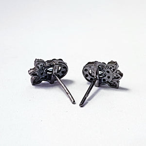 Pave Rosecut Diamond 925 Sterling Silver Handmade Pave Diamond Setting Earring Stud With Beautiful Black Stone And Blue Topaz