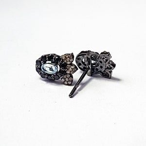 Pave Rosecut Diamond 925 Sterling Silver Handmade Pave Diamond Setting Earring Stud With Beautiful Black Stone And Blue Topaz
