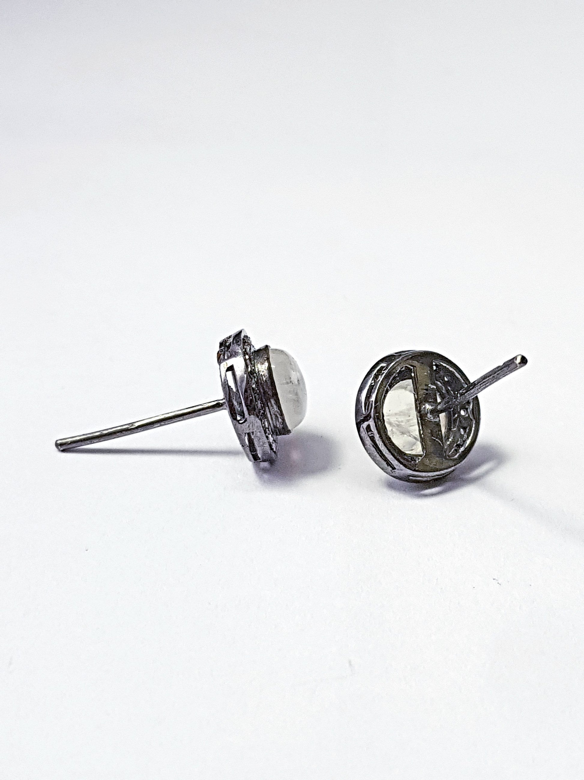 pave diamond moonstone stud earring Pave diamond earring 925 sterling silver earring pave diamond silver earring diamond earring jewelry