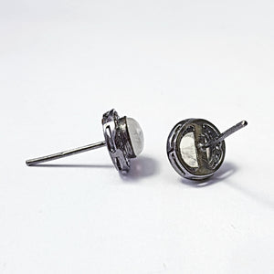 pave diamond moonstone stud earring Pave diamond earring 925 sterling silver earring pave diamond silver earring diamond earring jewelry