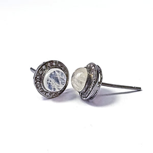 pave diamond moonstone stud earring Pave diamond earring 925 sterling silver earring pave diamond silver earring diamond earring jewelry