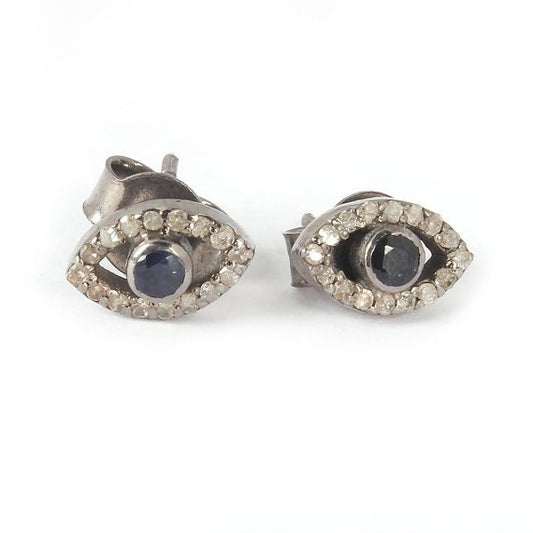 Rocecut pave diamond earrings studs and 925 sterling silver handmade finish diamond charms Evil Eye Stud Earrings