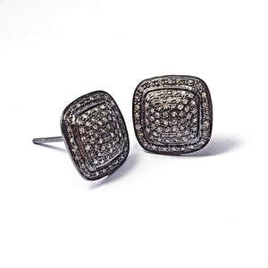 Pave Rosecut Diamond 925 Sterling Silver Handmade Squarer Design Pave Diamond Setting Stud Earring