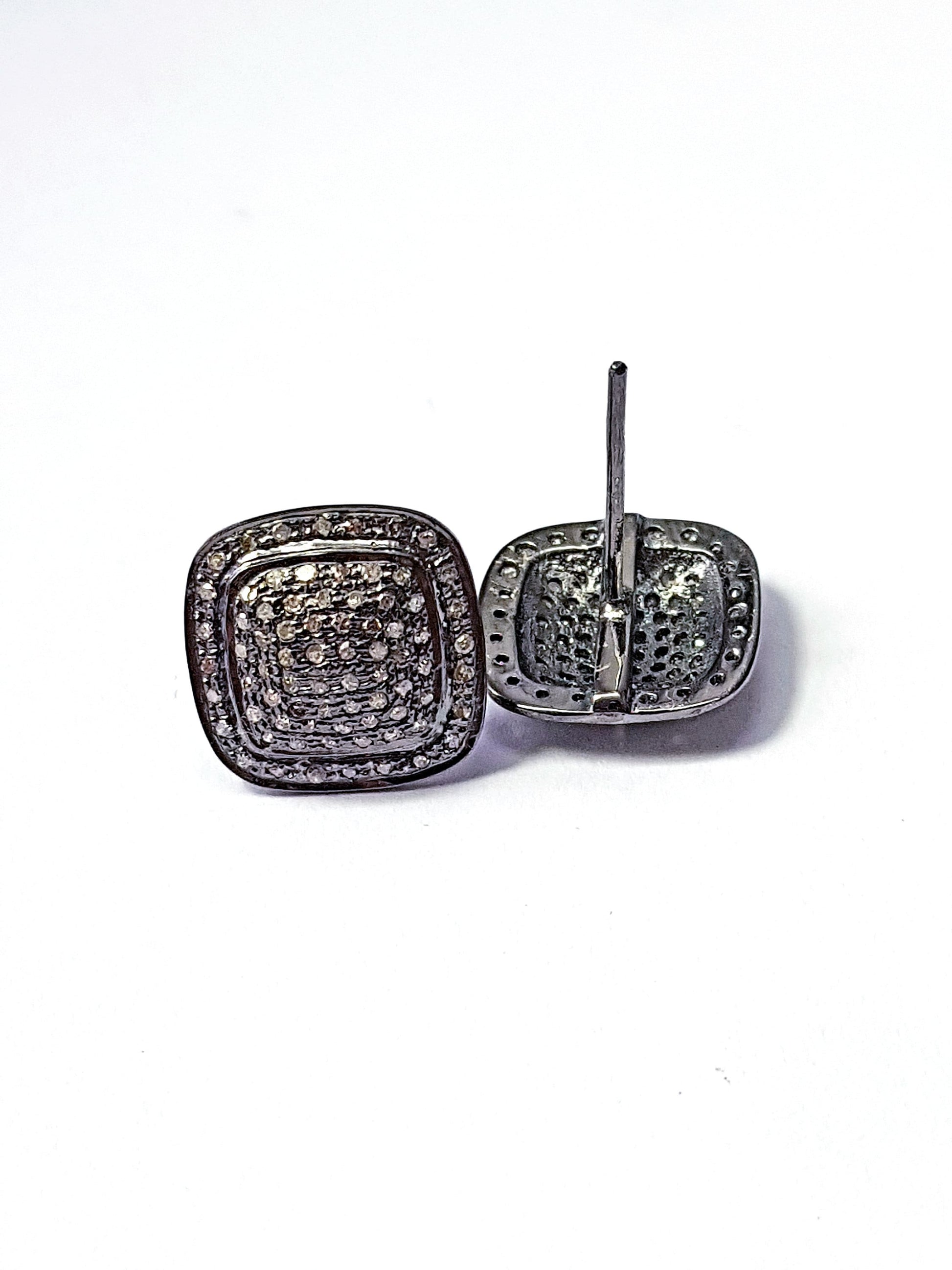 Pave Rosecut Diamond 925 Sterling Silver Handmade Squarer Design Pave Diamond Setting Stud Earring