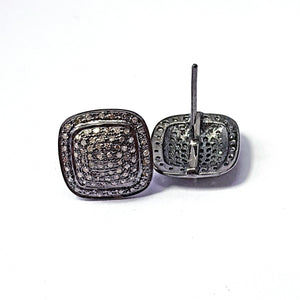 Pave Rosecut Diamond 925 Sterling Silver Handmade Squarer Design Pave Diamond Setting Stud Earring