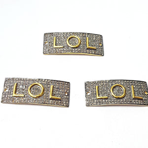 LOL design golden charm  Pave diamond rosecut connector 925 sterling silver connector handmade diamond bracelet connector charm