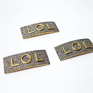 LOL design golden charm  Pave diamond rosecut connector 925 sterling silver connector handmade diamond bracelet connector charm