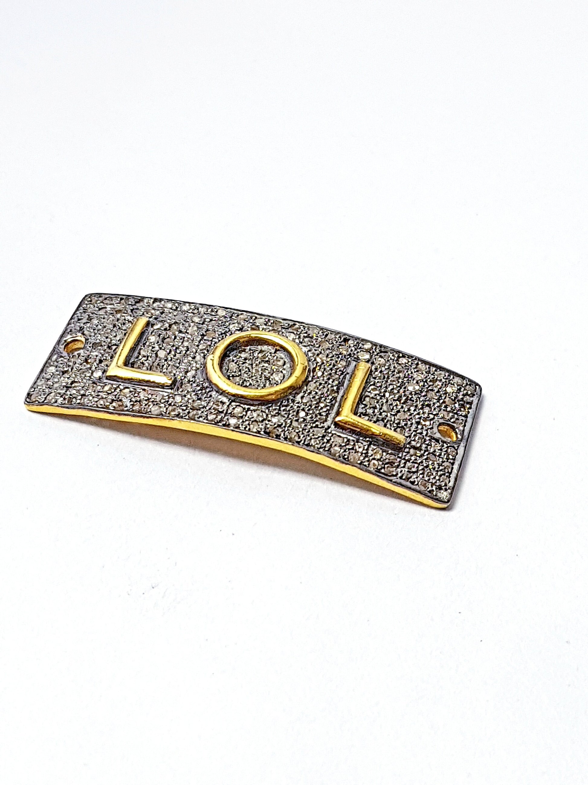 LOL design golden charm  Pave diamond rosecut connector 925 sterling silver connector handmade diamond bracelet connector charm