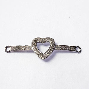 Adorable Gift Beautiful Heart Shape Diamond Charm Connector Pave Diamond Rosecut 925 Sterling Silver Handmade Braclet Connector