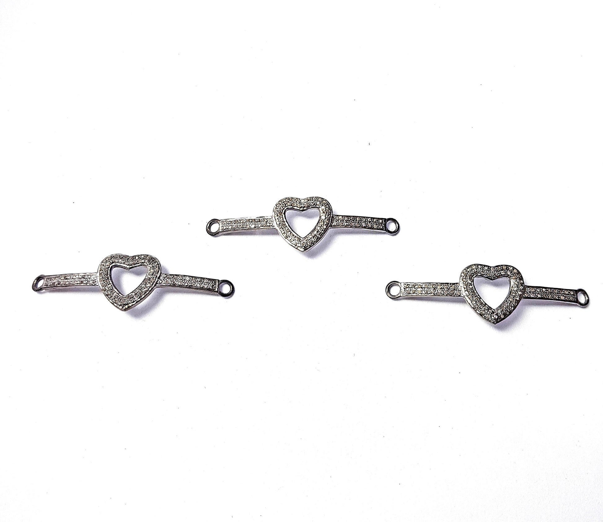 Adorable Gift Beautiful Heart Shape Diamond Charm Connector Pave Diamond Rosecut 925 Sterling Silver Handmade Braclet Connector