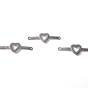 Adorable Gift Beautiful Heart Shape Diamond Charm Connector Pave Diamond Rosecut 925 Sterling Silver Handmade Braclet Connector