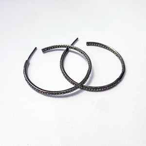 1 pair boho Pave rosecut diamond 925 sterling silver handmade pave diamond hoops earrings 35mm size Hollywood style jewelry