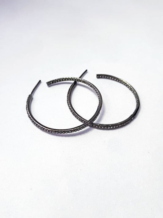 1 pair boho Pave rosecut diamond 925 sterling silver handmade pave diamond hoops earrings 35mm size Hollywood style jewelry